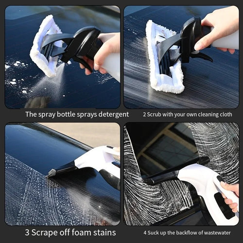 Electric Glass Cleaner built-in dirty-water collector highlighted on the handheld unit