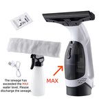 Electric Glass Cleaner wide squeegee head designed to guide water from glass