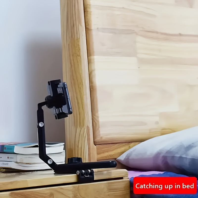 HighPeak FlexiGrip™ - Rotating Phone Mount clipped on a bedside table holding a phone, perfect for hands-free use in bed