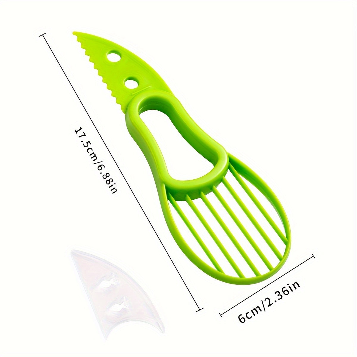 HighPeak Avocado Slicer in bright green with sharp plastic blade and multi-slicer head, measuring 17.5cm by 6cm for easy avocado prep.