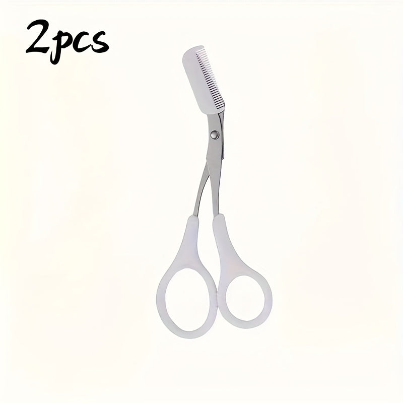 BrowCraft™ eyebrow trimming scissors with built-in comb and white handles isolated on white background by HighPeak