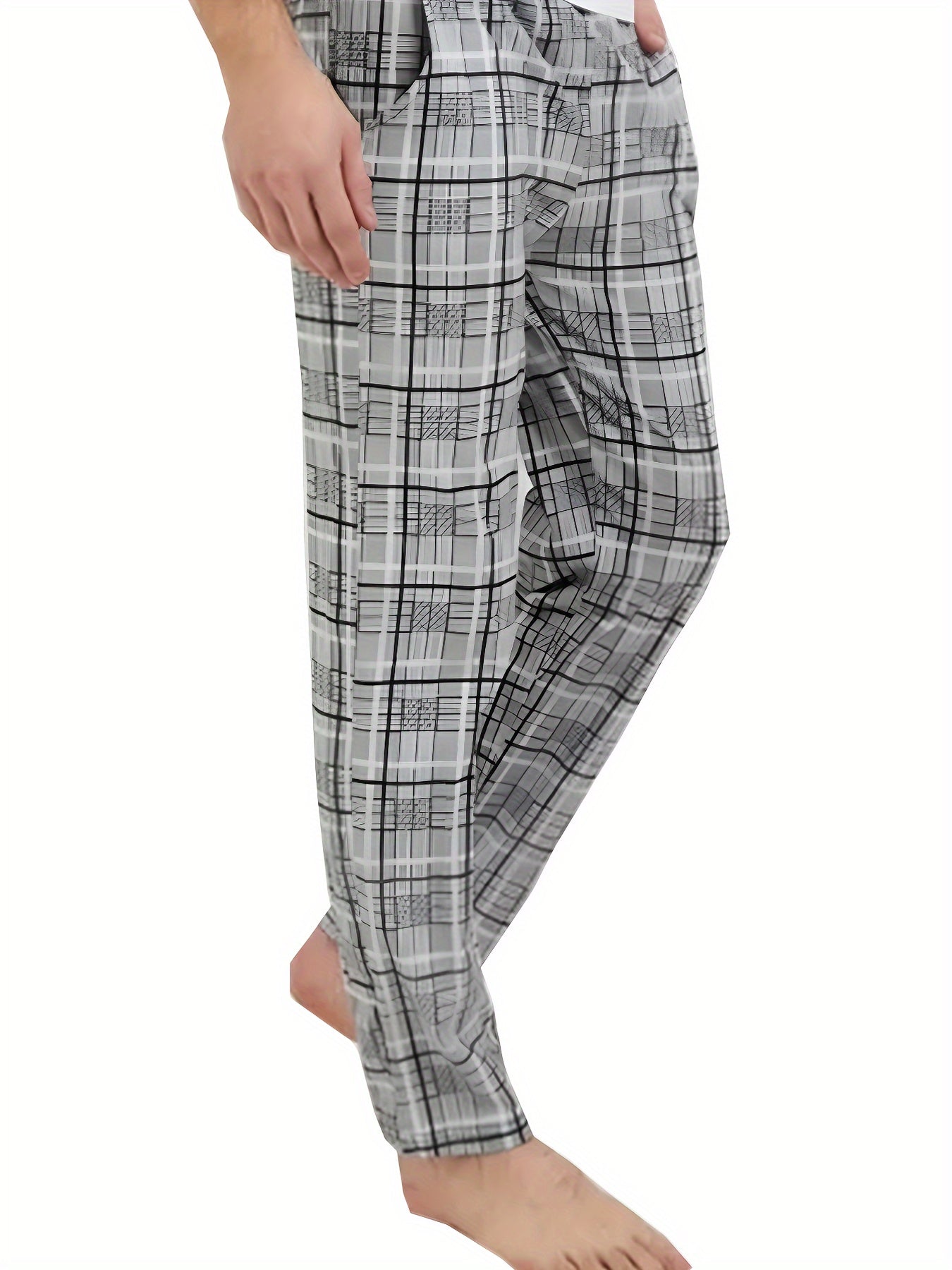 HighPeak Modern Pajama Pants (3-Pack) in gray plaid with drawstring waist and side pockets, perfect for lounging comfortably.