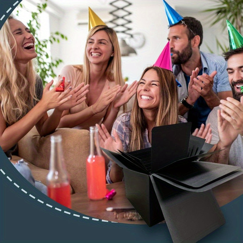 HighPeak Prank Gift Box Set (13 Boxes) with black matte nesting boxes at a lively party celebration scene