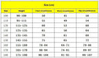 Family Skeleton Jumpsuits size chart for heights 100 through 180