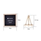 Felt Letter Board size guide showing a 25 cm square board and 23.5 by 18 cm optional stand.