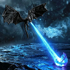 Fire-Breathing Dragon Lamp shown with a blue illuminated breath effect in a fantasy setting