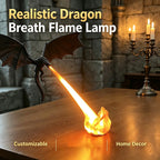 Fire-Breathing Dragon Lamp with orange flame-style beam displayed in a candlelit castle setting