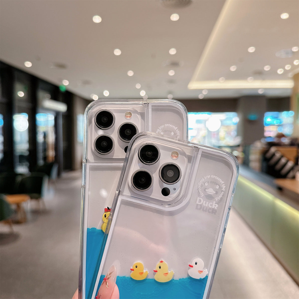 Floating Ducks Phone Case overlapping duck cases showing clear camera borders and printed details