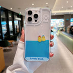 Floating Ducks Phone Case Hat Ducks design held upright, with two yellow ducks wearing a red bow and blue hat