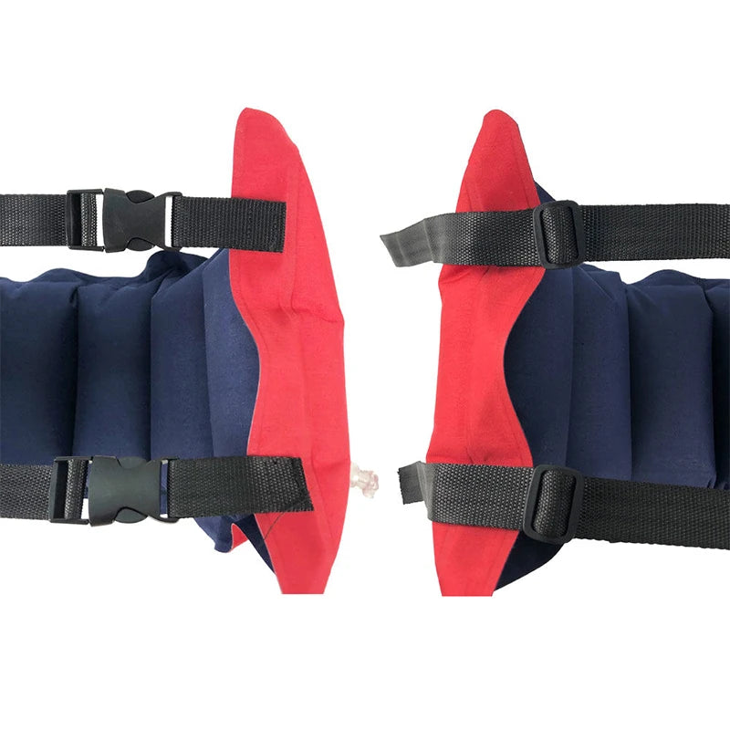 Floating Swim Training Belt side-by-side close-ups of the two buckles and adjustable strap sliders.
