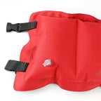 Floating Swim Training Belt close-up of the clear inflation valve and black buckle ends on the red side.