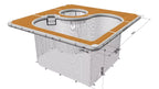 Floating Yacht Pool Dock dimension view showing the 616 cm platform and deep netted swim enclosure