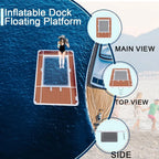 Floating Yacht Pool Dock reference showing its main, top, and side views beside a yacht