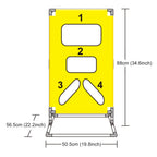 Flying Disc Target Game size guide showing an 88 cm tall target with a 50.5 by 56.5 cm base