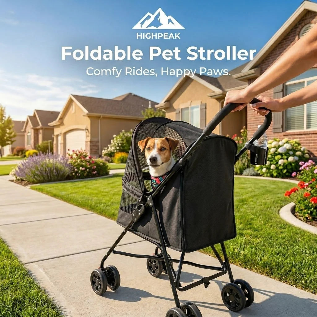 HighPeak Pet Stroller | Foldable Mesh Stroller for Small Pets