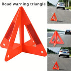 Foldable Warning Triangle collage showing the open red marker and three roadside views behind parked cars.