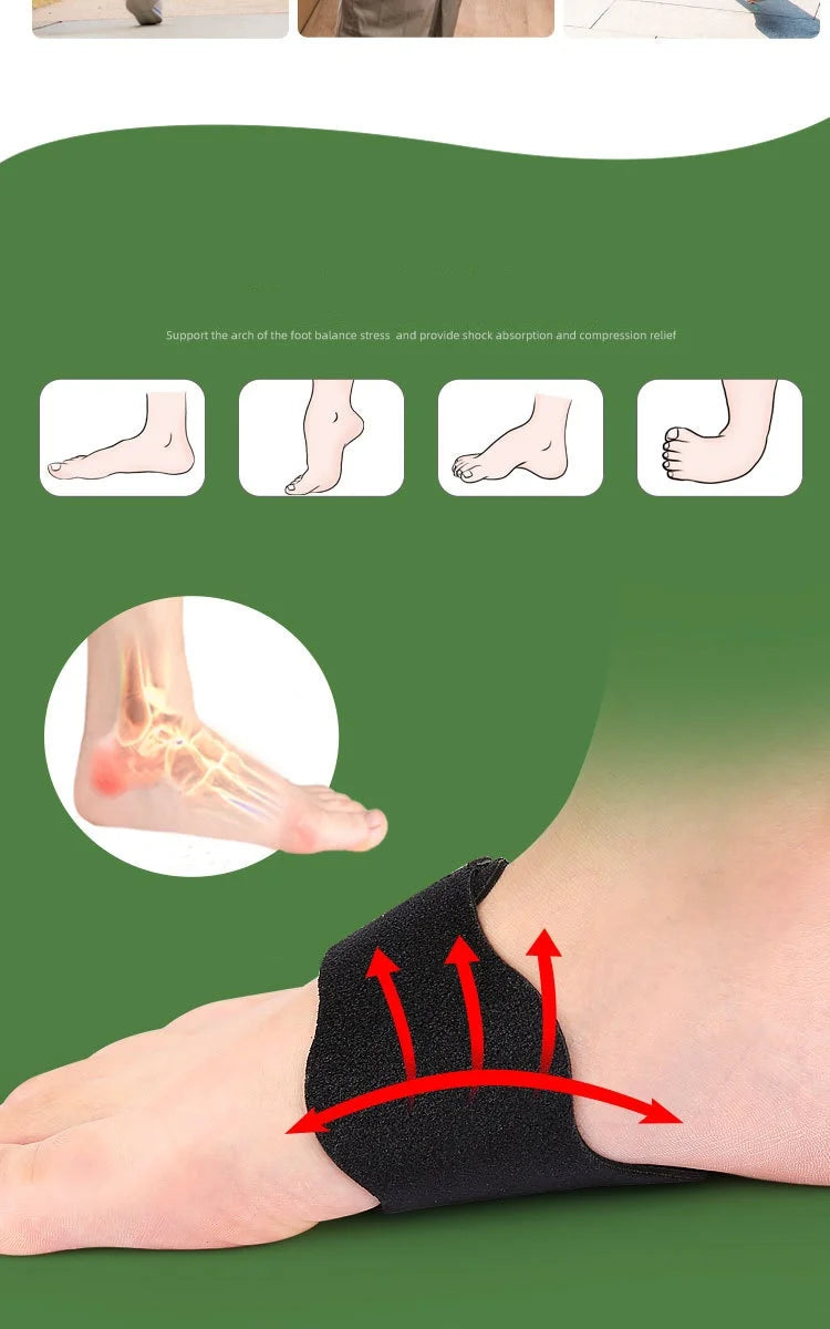 Foot Arch Support Pads support graphic showing cushioning arrows beneath the arch of the foot