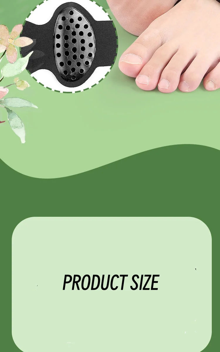 Foot Arch Support Pads product-size guide cover with a foot detail and perforated pad inset