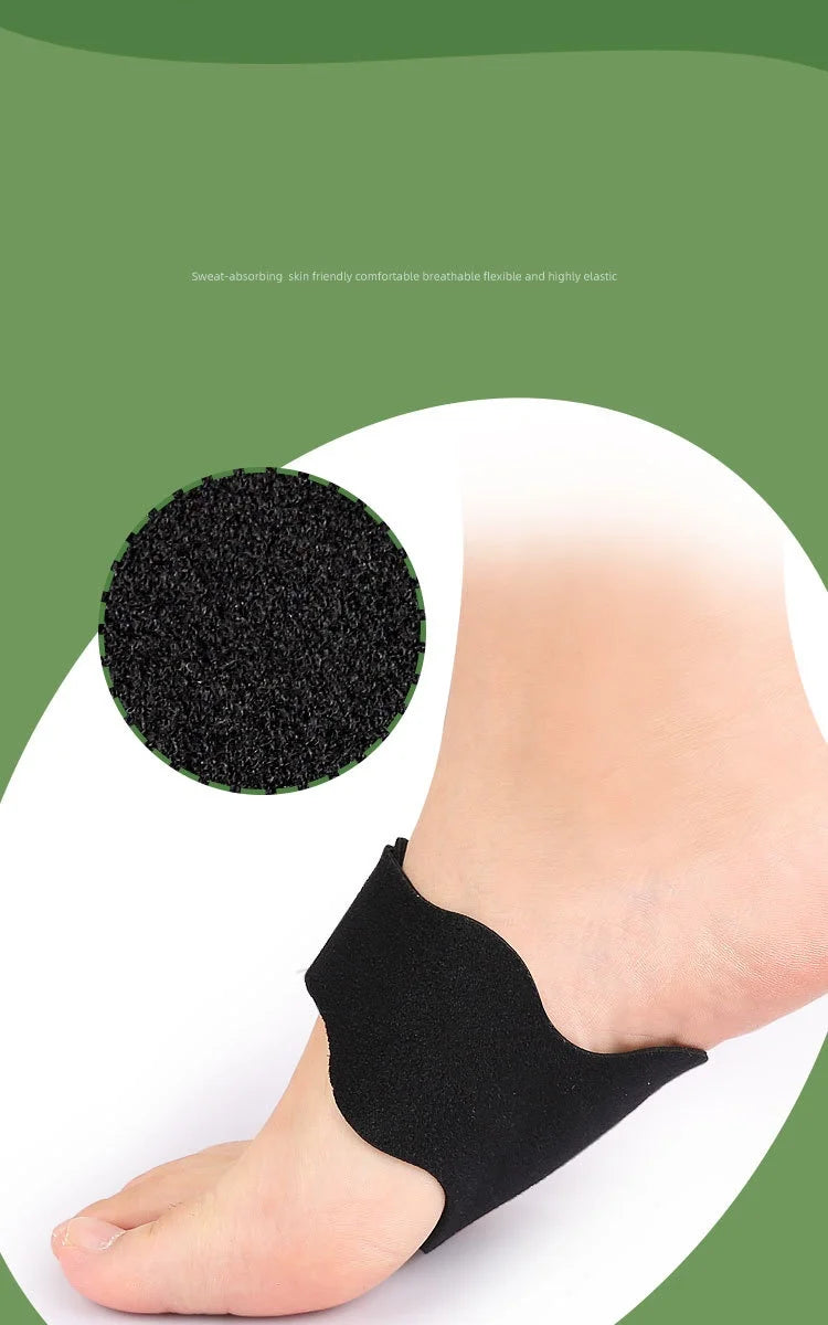 Foot Arch Support Pads worn side view with a close-up of the textured stretch fabric material