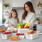 Fresh Produce Containers Set used by a parent and child preparing produce in a bright kitchen