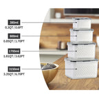 Fresh Produce Containers Set capacity chart showing 380, 800, 1700, and 3150 ml sizes