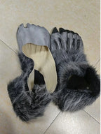 Full-Body Werewolf Costume foot covers showing one clawed top and one underside with an open heel