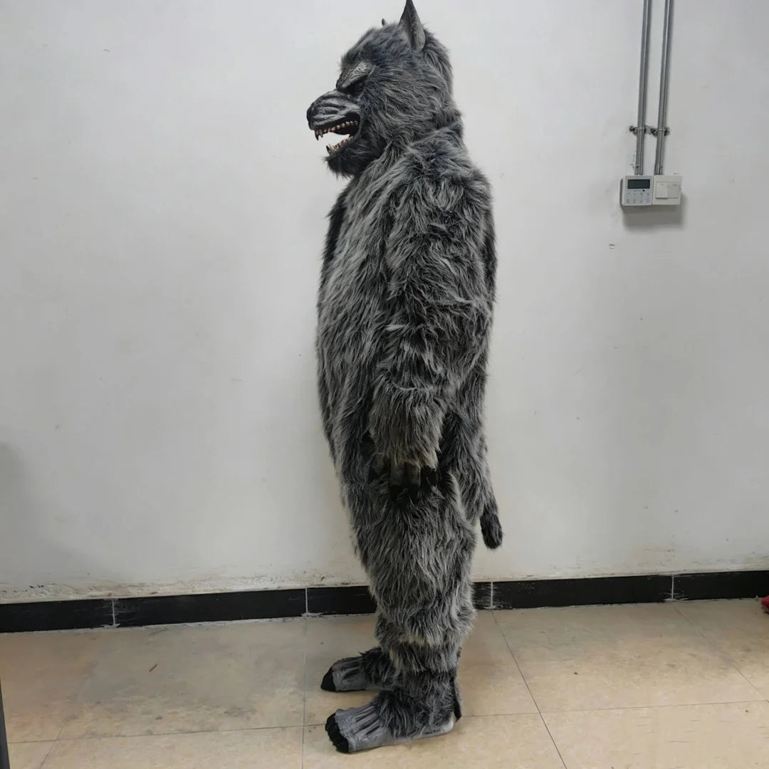 Full-Body Werewolf Costume in left-facing profile, showing the wolf muzzle, hand claws, and foot covers