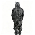 Full-Body Werewolf Costume back view, showing the gray shaggy jumpsuit, wolf head, and long tail