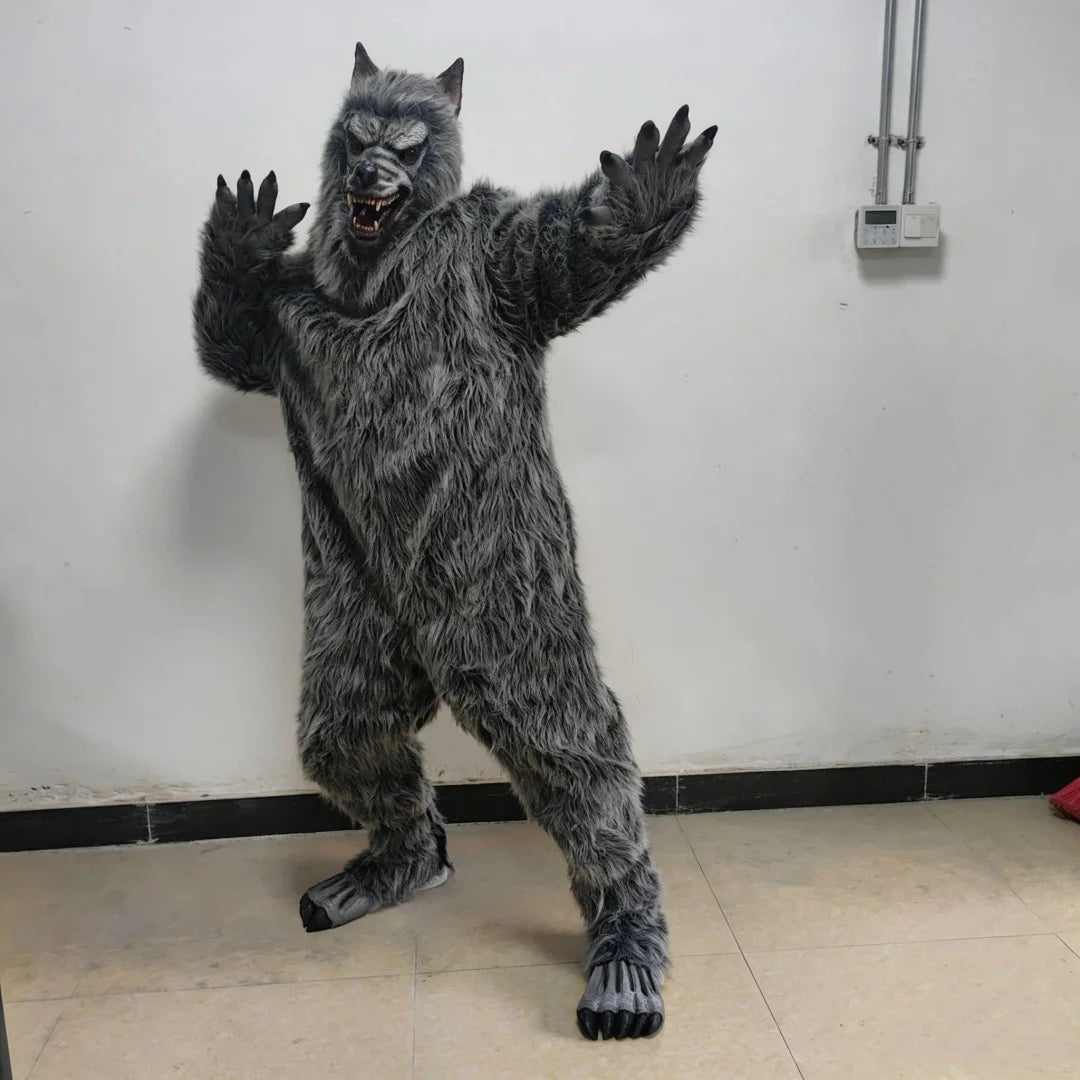 Full-Body Werewolf Costume worn in a wide stance with both clawed hands extended toward the camera