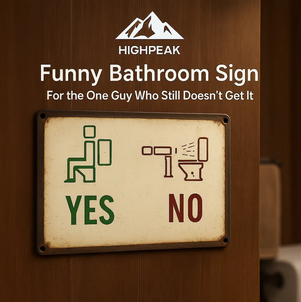 HighPeak Funny Bathroom Metal Sign with vintage yes/no graphic mounted on wood door for restroom decor