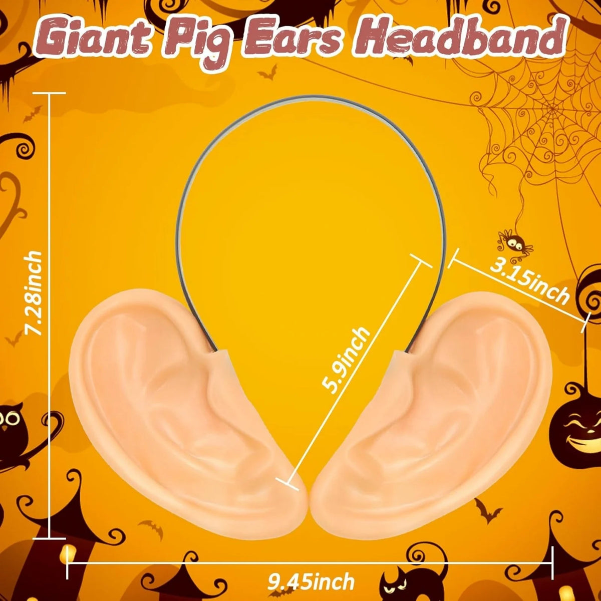 Funny Big Ears Headband graphic showing overall size and individual ear dimensions