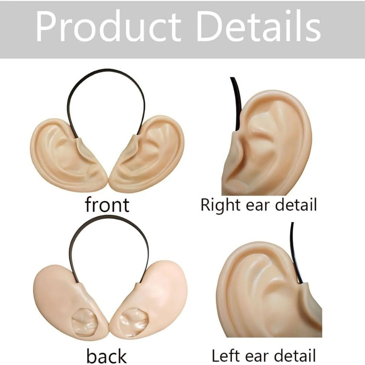 Funny Big Ears Headband front and back views with left and right ear close-ups