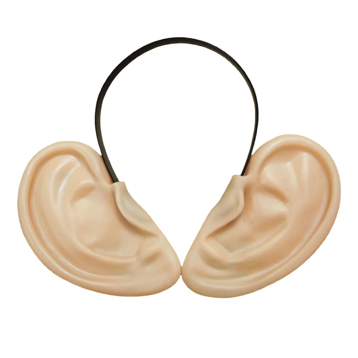 Funny Big Ears Headband with oversized beige ears and a slim black band on white