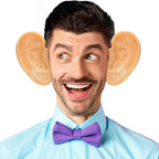 Smiling man wearing Funny Big Ears Headband with a blue shirt and purple bow tie