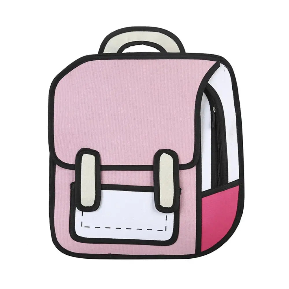Funny Cartoon Backpack in pink isolated in a front three-quarter view on a white background