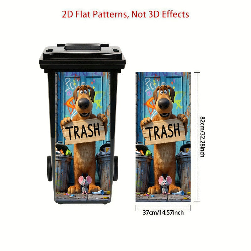 Funny Dog Bin Sticker size guide showing the flat decal measures 37 by 82 centimeters