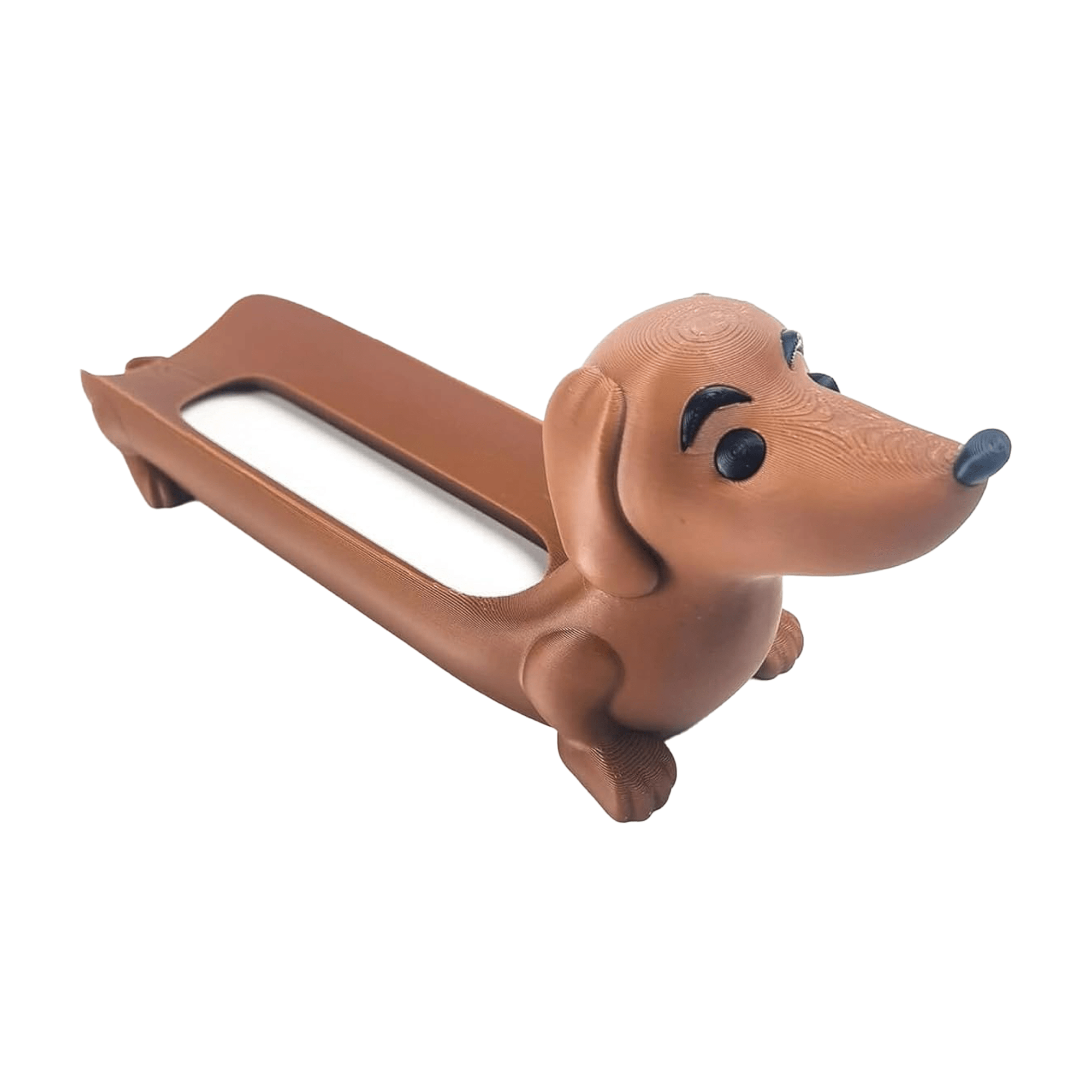 Funny Hot Dog Tray dark brown dachshund-shaped tray shown empty on a white background.