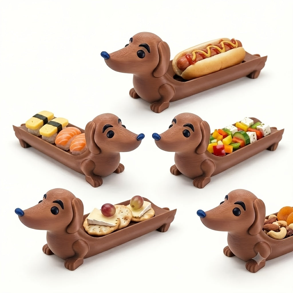 Funny Hot Dog Tray collection filled with sushi, hot dogs, crackers, and other small snacks.
