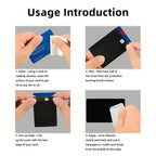 Funny "Official Credit Card" Cover application guide for cleaning, peeling, aligning, and smoothing