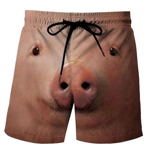 Funny Pig Swimming Shorts with realistic pig-face print, front product view