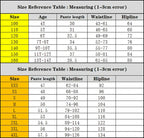 Funny Pig Swimming Shorts size chart with youth and adult garment measurements