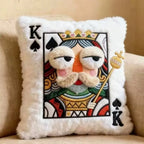 Funny Royal Card Pillows King variant with embroidered crown, scepter, fluffy eyes, and mustache