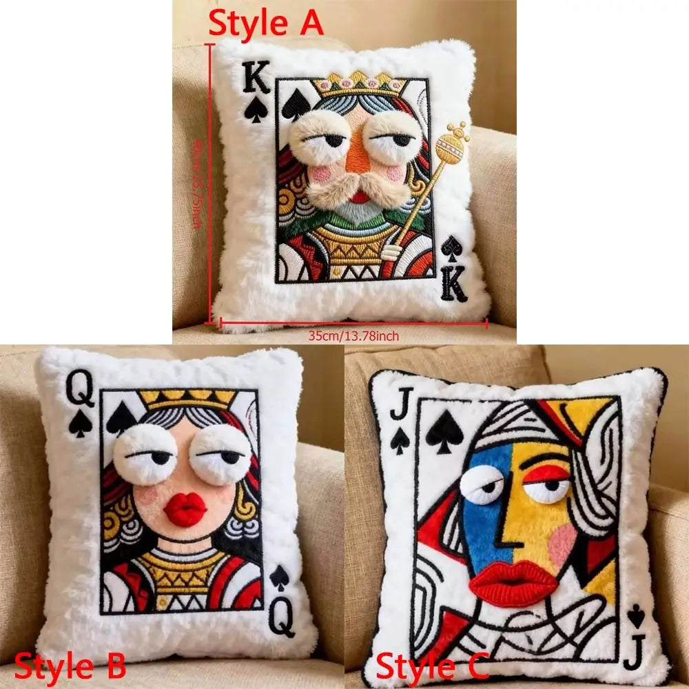 Funny Royal Card Pillows style guide identifying Style A King, Style B Queen, and Style C Jack