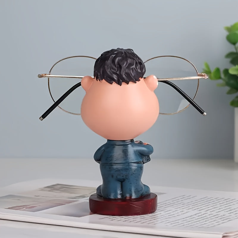 Funny Teacher Glasses Stand rear view showing the character, round base, and eyeglass arms from behind