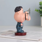 Funny Teacher Glasses Stand side profile showing how round eyeglasses rest across the oversized nose