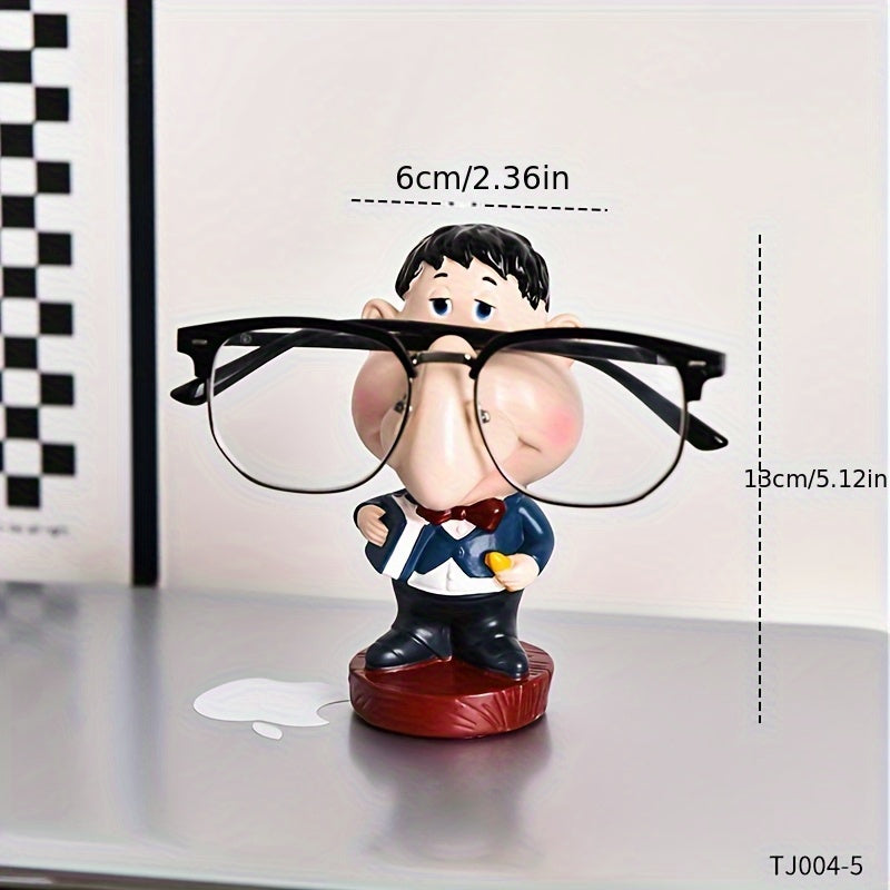 Funny Teacher Glasses Stand size guide showing 2.36 in width and 5.12 in height with black eyeglasses