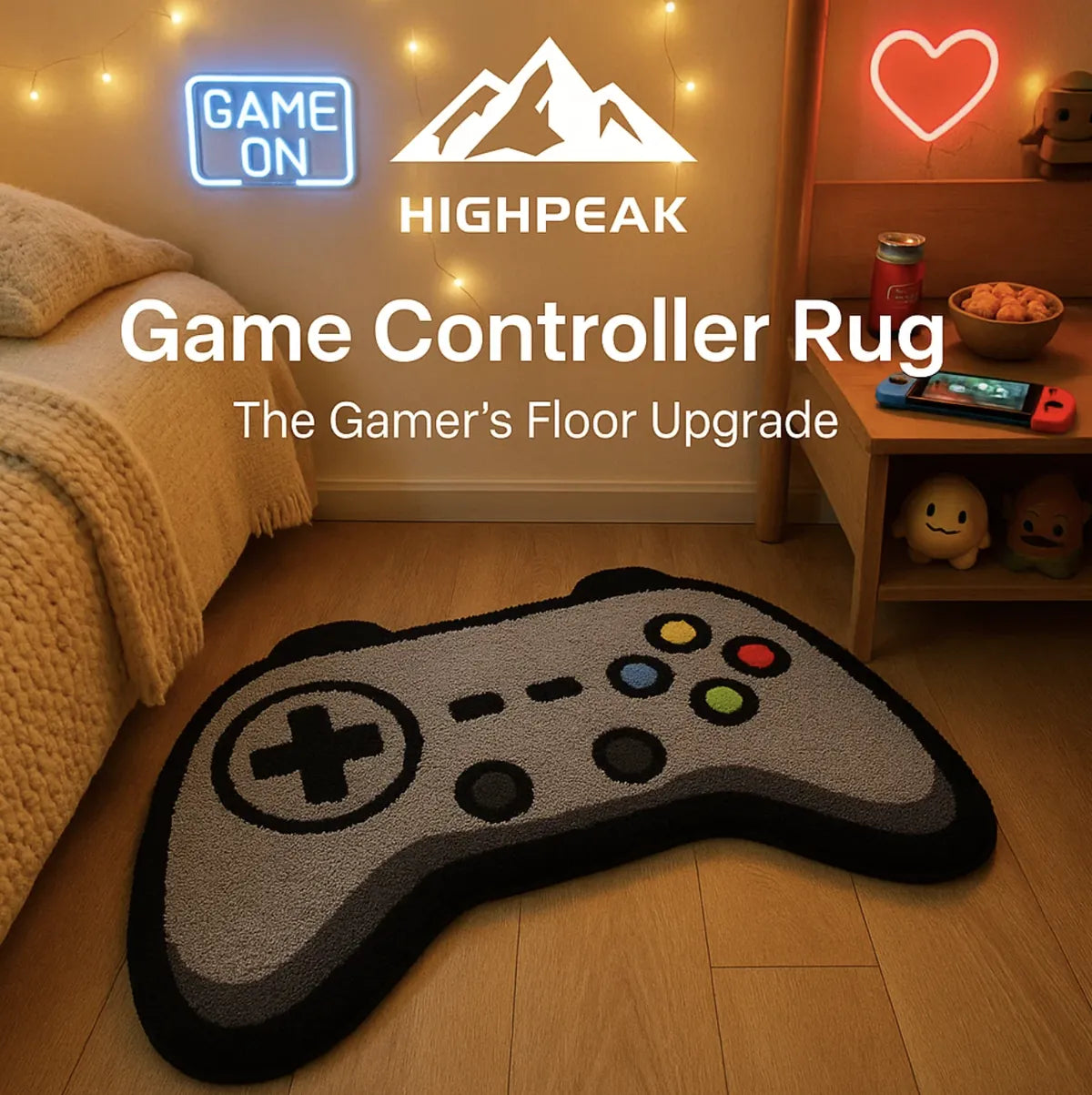 Retro Controller Rug HighPeak Game Controller Rug – Plush Gamer Bedroom & Gaming Room Décor