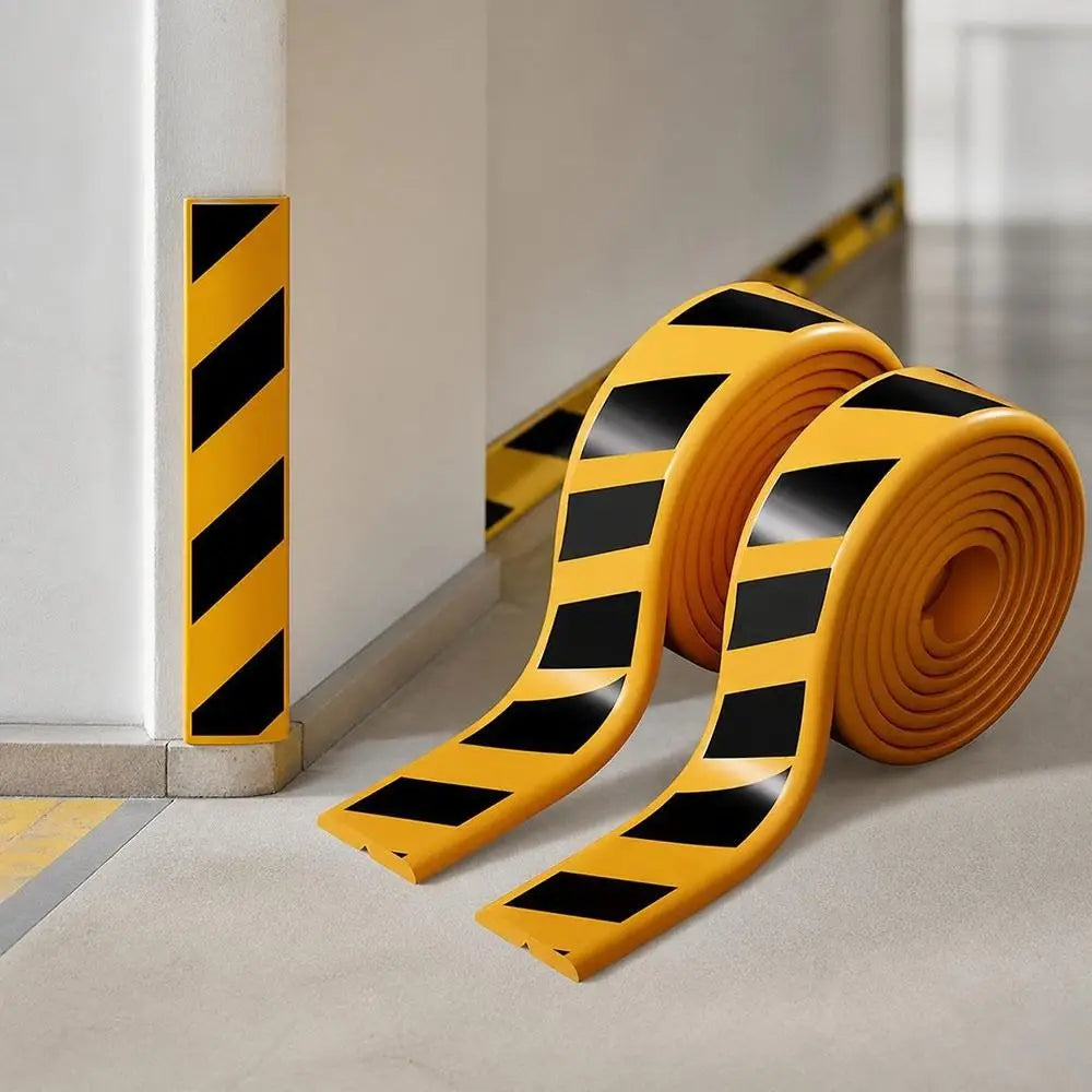 Garage Wall Protection Strip rolls beside a vertical wall installation and horizontal corridor strip