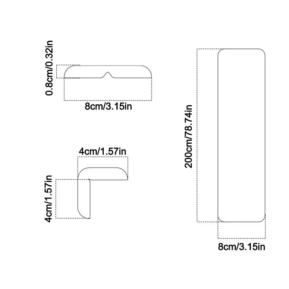 Garage Wall Protection Strip dimension guide showing 200 cm length, 8 cm width and 0.8 cm thickness