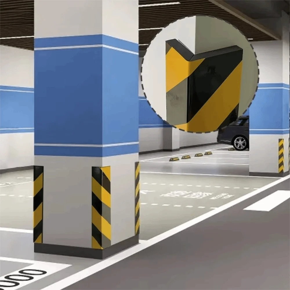 Garage Wall Protection Strip installed on parking-garage pillars with a corner-profile inset
